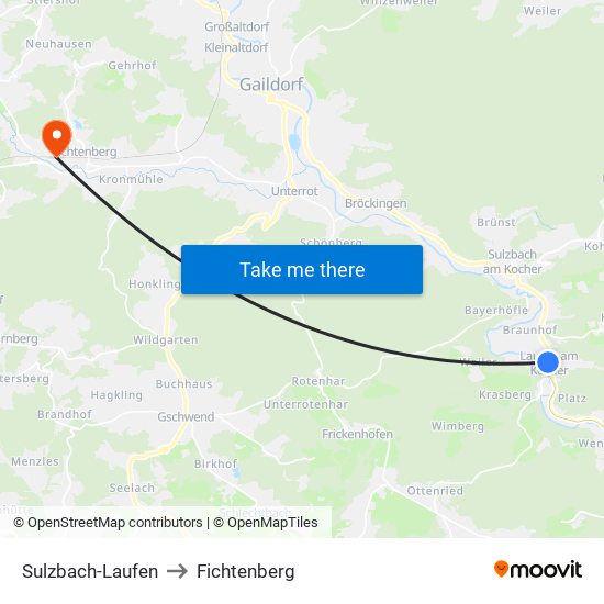 Sulzbach-Laufen to Fichtenberg map