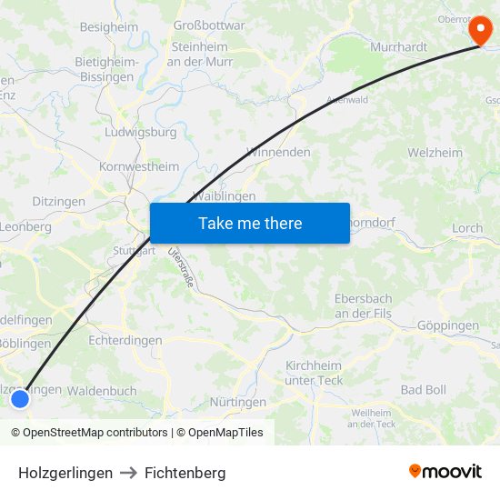 Holzgerlingen to Fichtenberg map