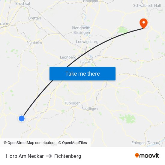 Horb Am Neckar to Fichtenberg map