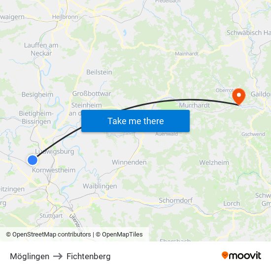 Möglingen to Fichtenberg map