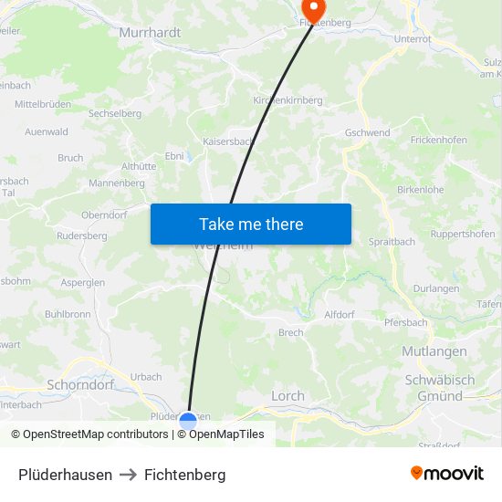 Plüderhausen to Fichtenberg map