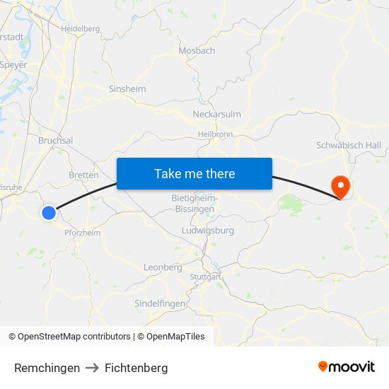 Remchingen to Fichtenberg map