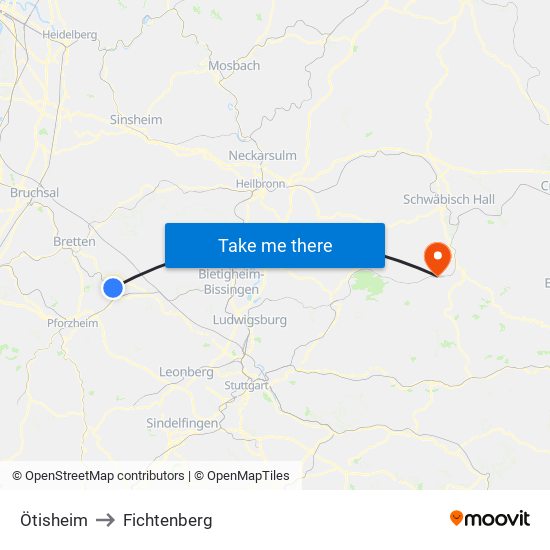 Ötisheim to Fichtenberg map