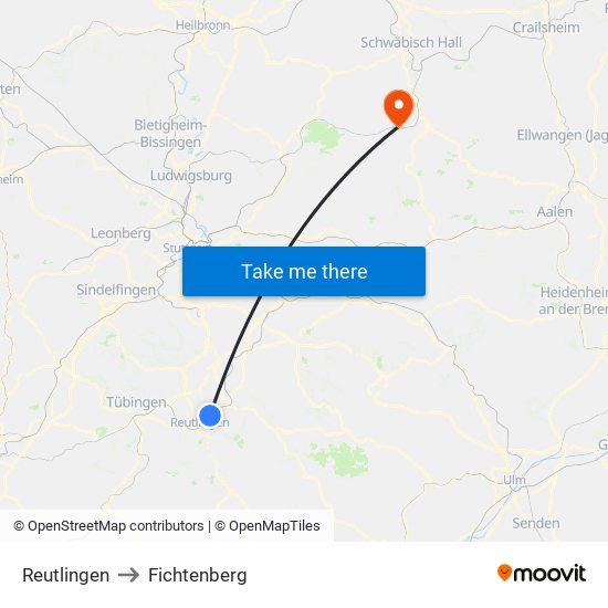 Reutlingen to Fichtenberg map