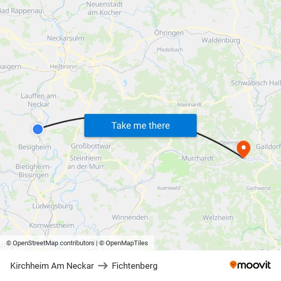 Kirchheim Am Neckar to Fichtenberg map