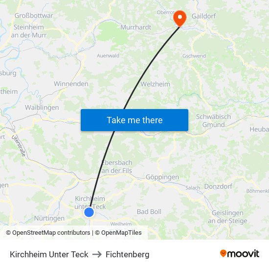 Kirchheim Unter Teck to Fichtenberg map
