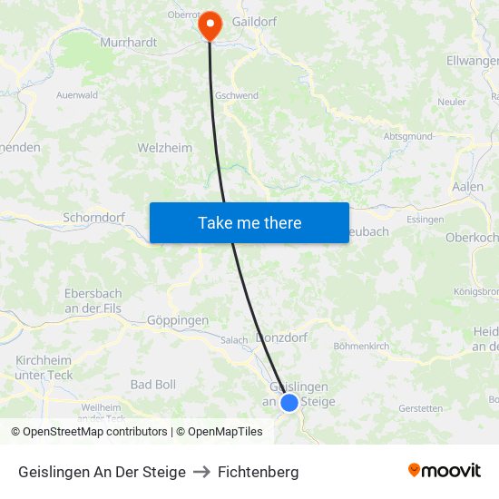 Geislingen An Der Steige to Fichtenberg map
