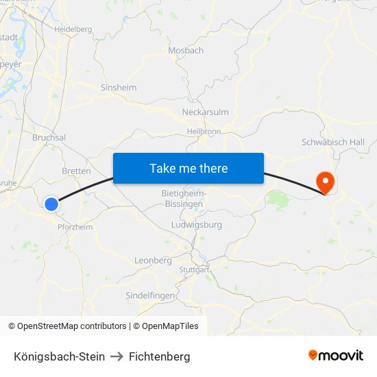 Königsbach-Stein to Fichtenberg map