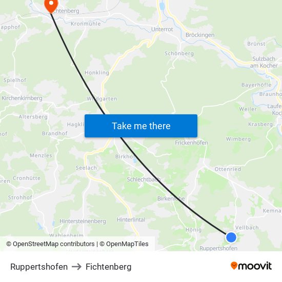 Ruppertshofen to Fichtenberg map