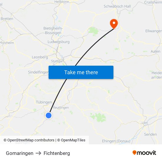Gomaringen to Fichtenberg map