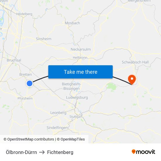 Ölbronn-Dürrn to Fichtenberg map