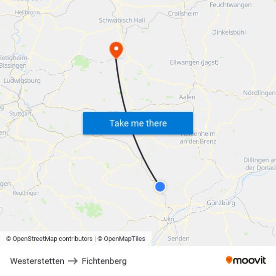 Westerstetten to Fichtenberg map