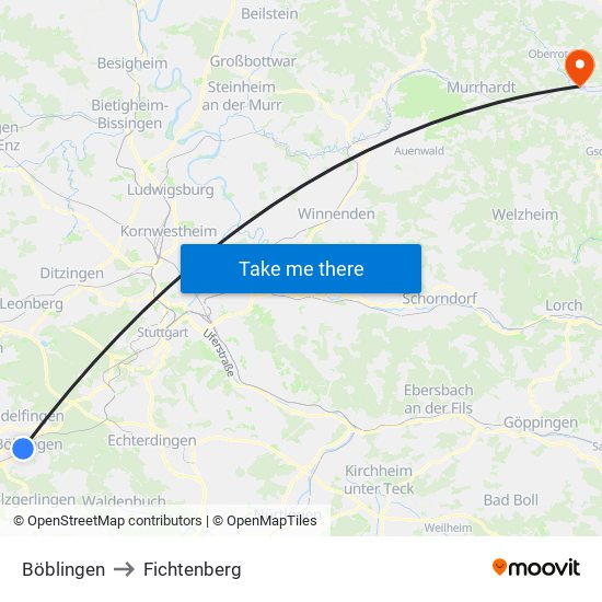 Böblingen to Fichtenberg map