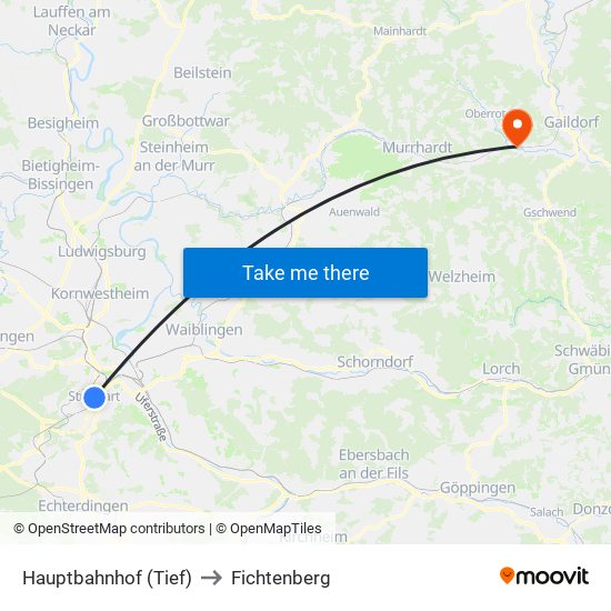 Hauptbahnhof (Tief) to Fichtenberg map