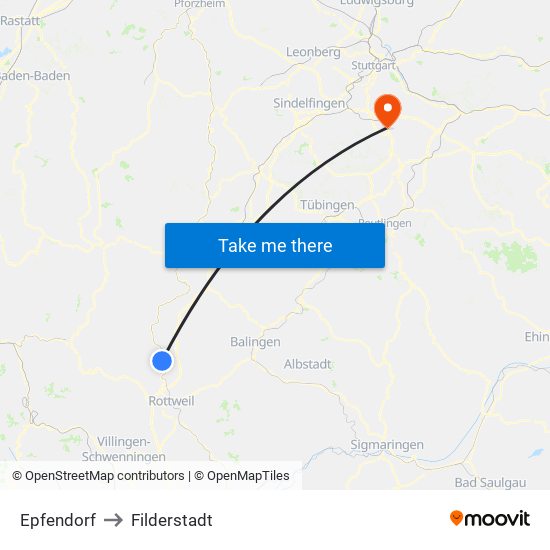 Epfendorf to Filderstadt map
