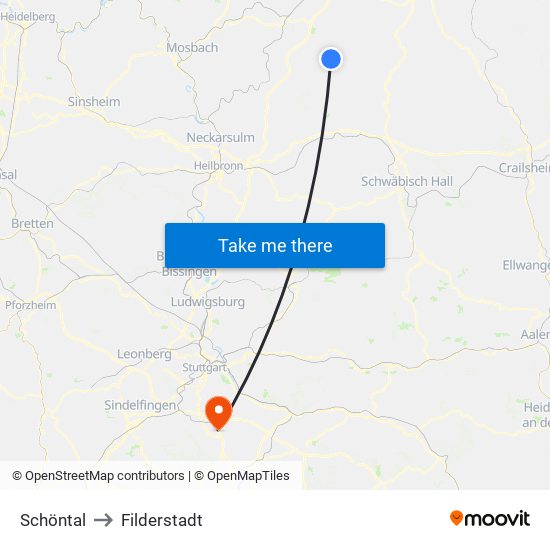 Schöntal to Filderstadt map