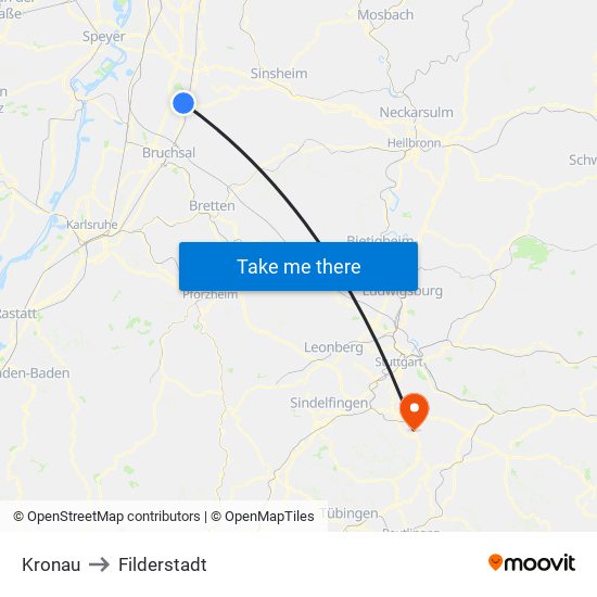 Kronau to Filderstadt map