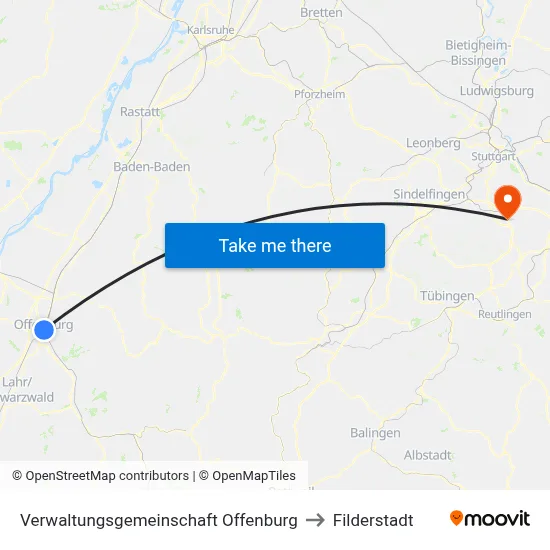 Verwaltungsgemeinschaft Offenburg to Filderstadt map