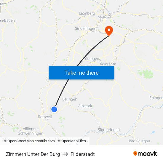Zimmern Unter Der Burg to Filderstadt map