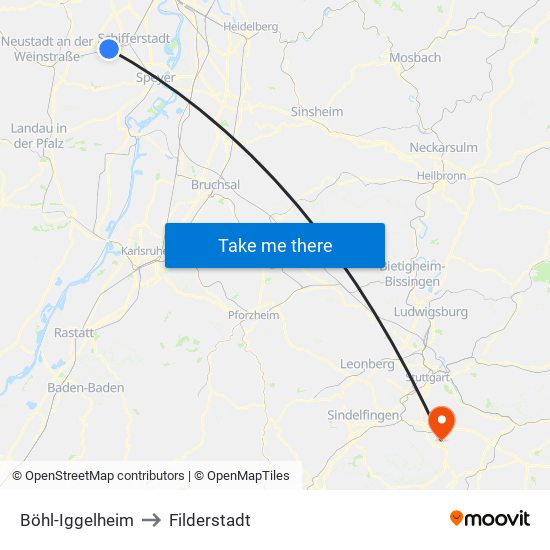 Böhl-Iggelheim to Filderstadt map