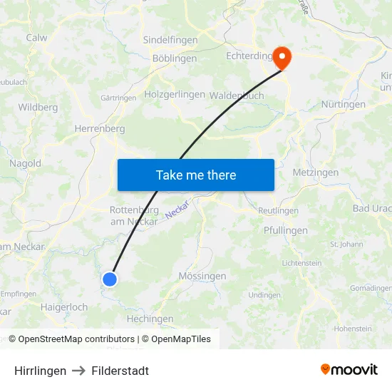 Hirrlingen to Filderstadt map