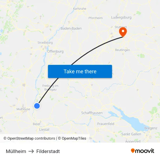 Müllheim to Filderstadt map
