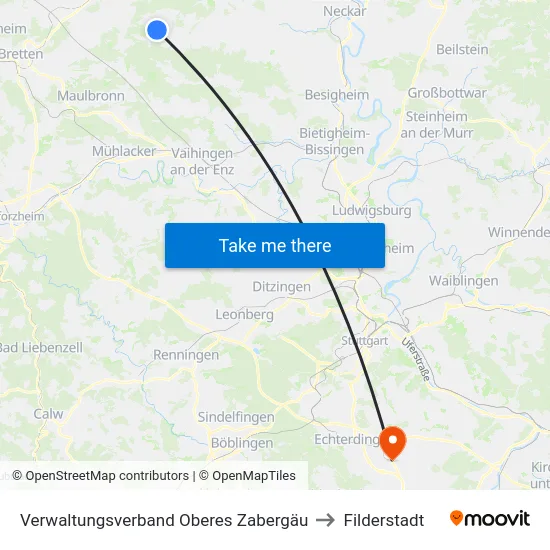 Verwaltungsverband Oberes Zabergäu to Filderstadt map