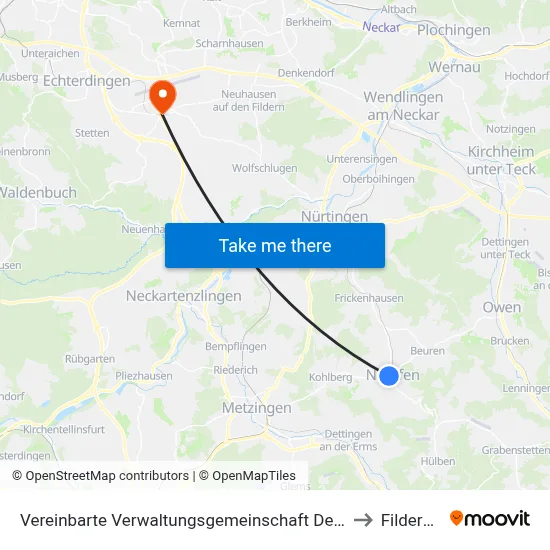 Vereinbarte Verwaltungsgemeinschaft Der Stadt Neuffen to Filderstadt map
