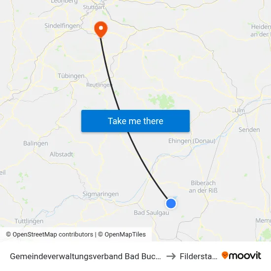 Gemeindeverwaltungsverband Bad Buchau to Filderstadt map