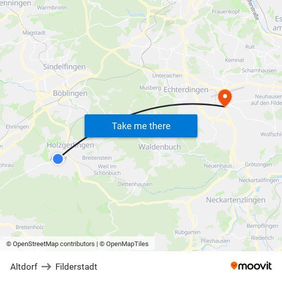 Altdorf to Filderstadt map