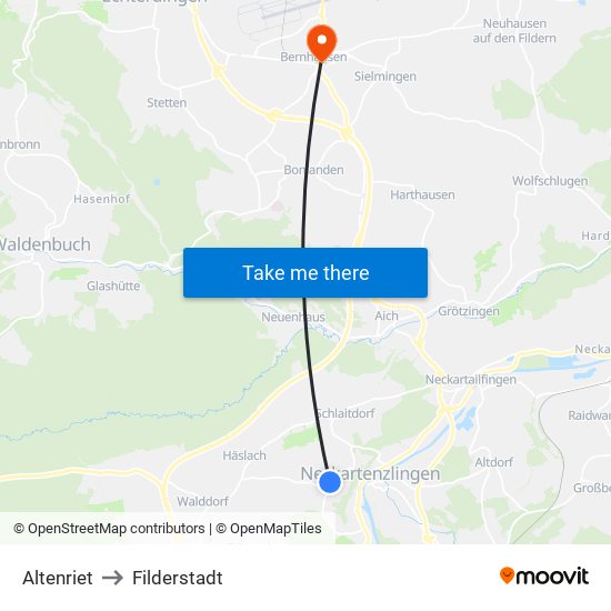 Altenriet to Filderstadt map