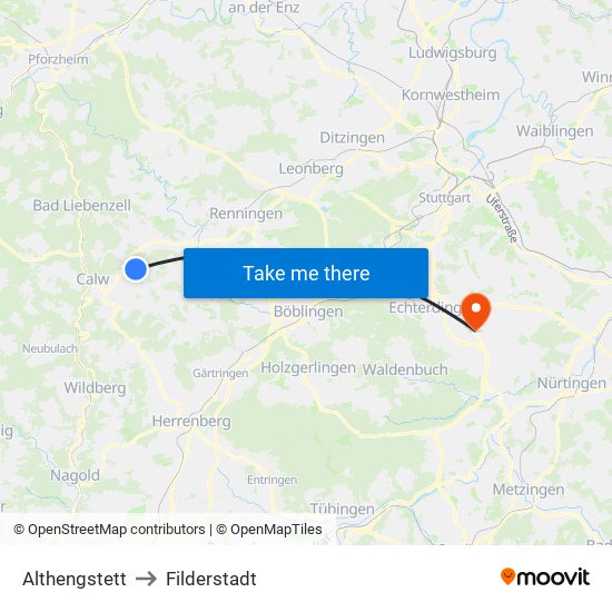 Althengstett to Filderstadt map