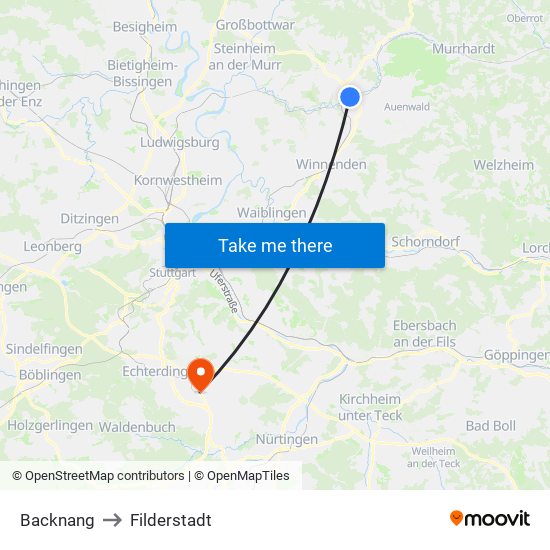 Backnang to Filderstadt map