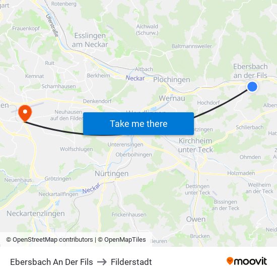 Ebersbach An Der Fils to Filderstadt map