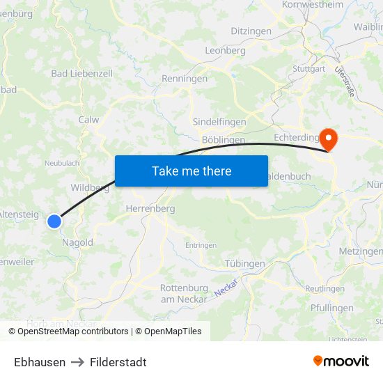 Ebhausen to Filderstadt map