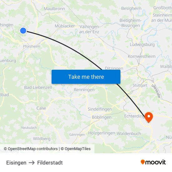 Eisingen to Filderstadt map