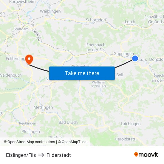Eislingen/Fils to Filderstadt map