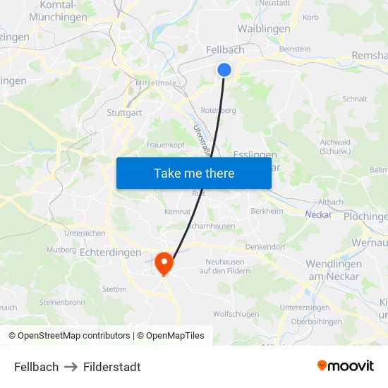 Fellbach to Filderstadt map