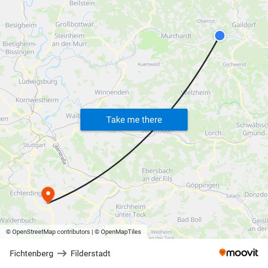 Fichtenberg to Filderstadt map