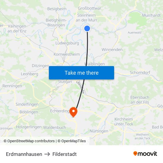 Erdmannhausen to Filderstadt map