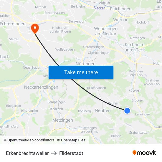 Erkenbrechtsweiler to Filderstadt map