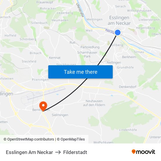 Esslingen Am Neckar to Filderstadt map