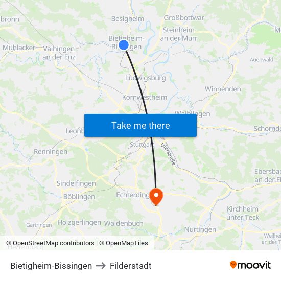 Bietigheim-Bissingen to Filderstadt map