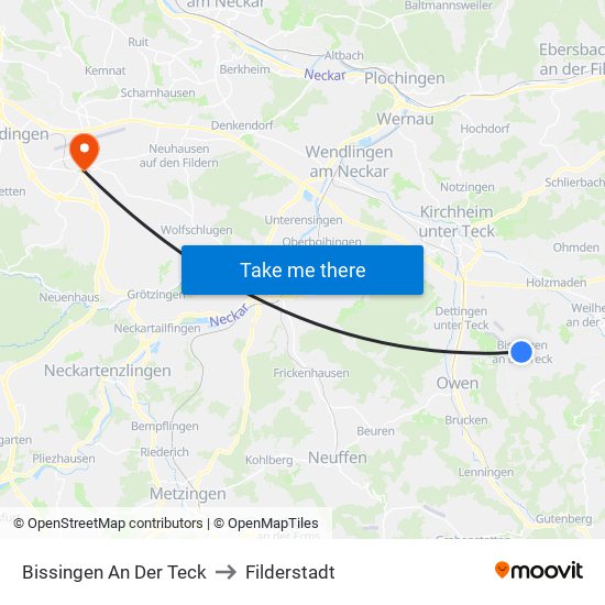 Bissingen An Der Teck to Filderstadt map
