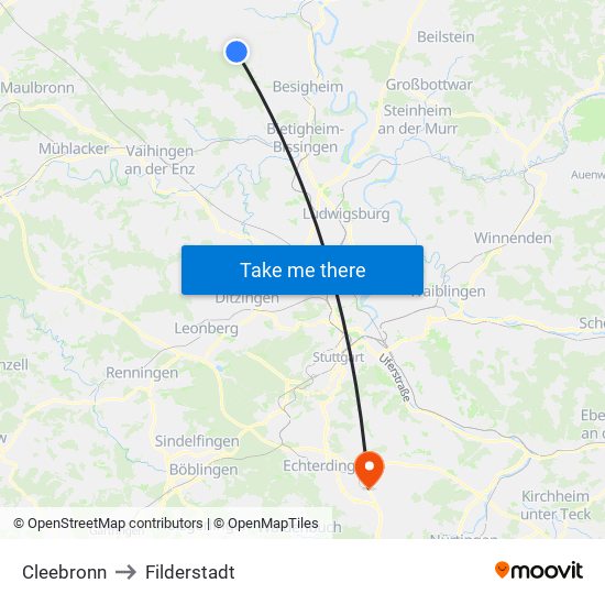 Cleebronn to Filderstadt map