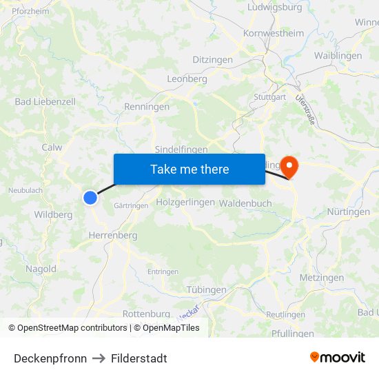 Deckenpfronn to Filderstadt map
