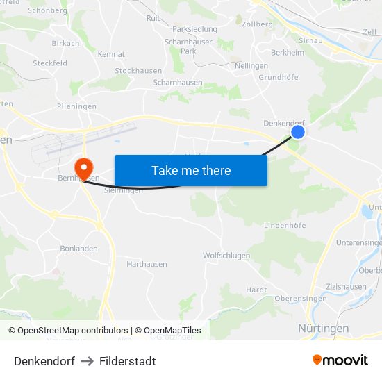 Denkendorf to Filderstadt map
