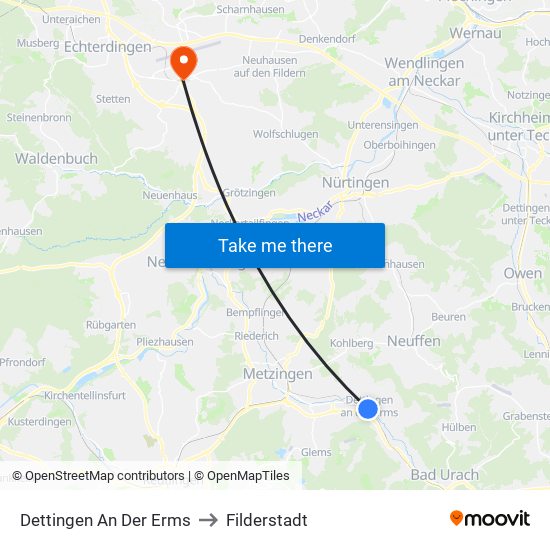 Dettingen An Der Erms to Filderstadt map