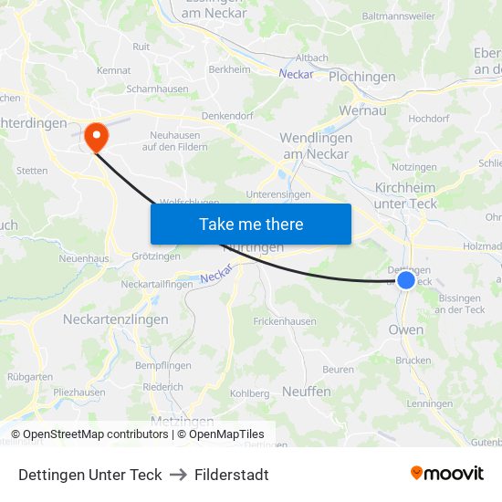Dettingen Unter Teck to Filderstadt map