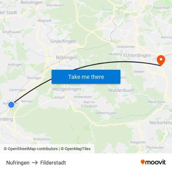 Nufringen to Filderstadt map